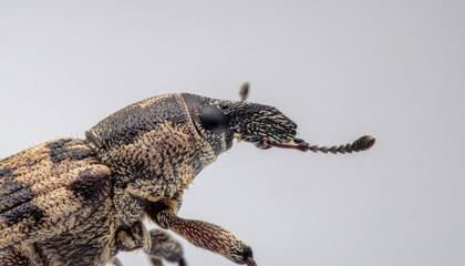 Obraz premium Detailed close-up showing textured antenna and eye region of a small insect.