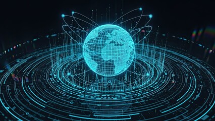Global digital network with glowing connections for modern business solutions and global communication, offering tech innovation and worldwide connectivity