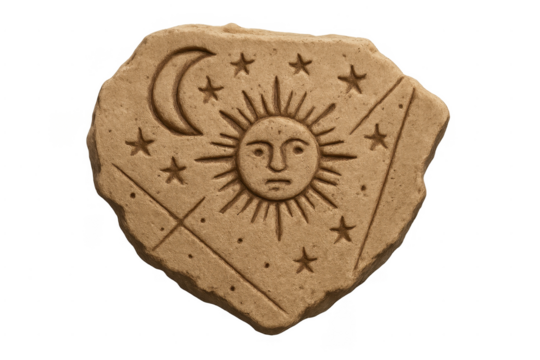 Stone carving showing sun moon and stars