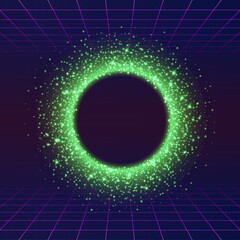 Green Glowing Frame, Grid Cyberpunk Background, abstract background with glowing circles