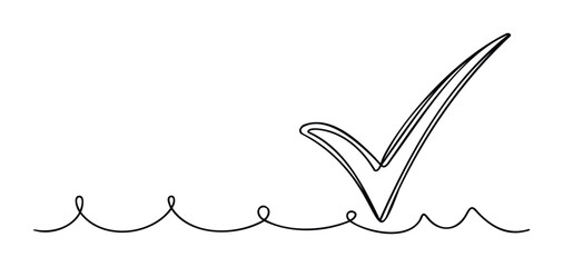 Elegant single line checkmark symbol forming a subtle wave pattern on a blank canvas, ideal for concept presentations and success themes