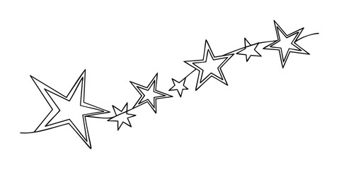 Decorative outline stars flowing in a dynamic line creating a celebratory or achievement motif suitable for graphic overlays and festive themes.