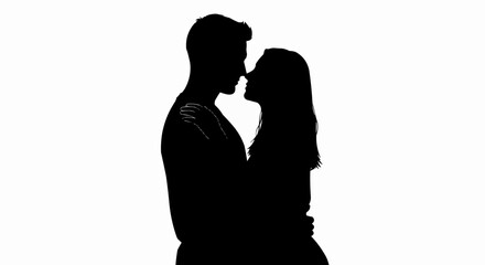 Silhouette of a loving couple embracing each other in a tender moment.