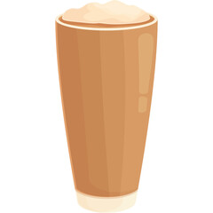 Tall Brown Paper Cup Filled With Creamy Light Brown Beverage Topped With Whipped Cream On A White Background