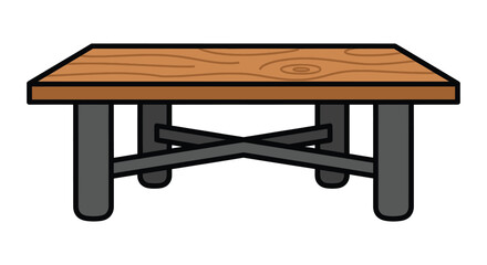 Simple cartoon drawing of a wooden coffee table with four legs and cross bracing