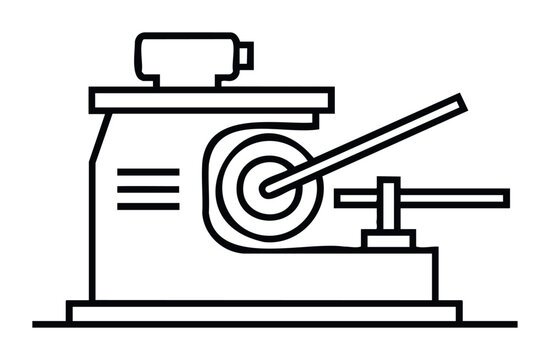 Industrial machine with rotating drum and lever arm for manufacturing or fabrication processes, symbolizing production and engineering workflows.