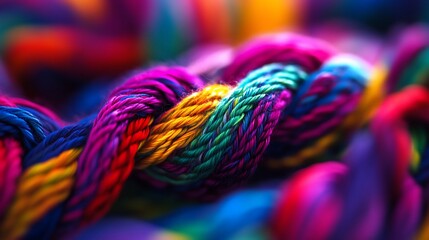 Vibrant Rainbow Threads Intertwined: A Colorful Macro Photography