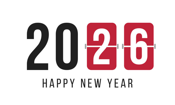 2026 happy new year poster, greeting card or social media post template, white background vector illustration
