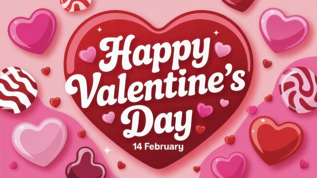 Happy valentine day greeting card with heart shape candy and sweet