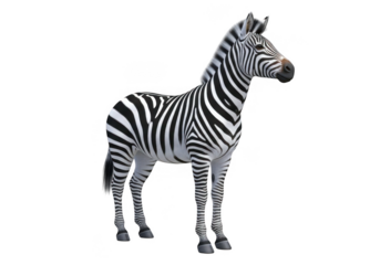 Realistic zebra isolated on transparent background for wildlife and nature design