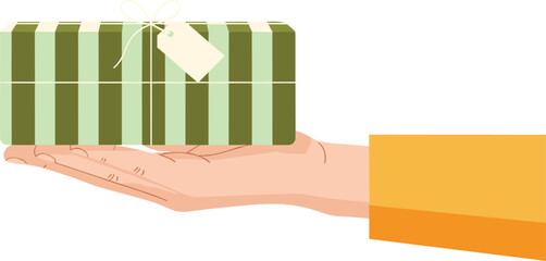 A Hand Offers a Thoughtfully Wrapped Gift Box with a Blank Tag, Symbolizing Generosity and Celebration