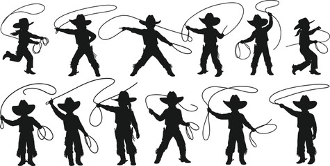 Cowboy silhouettes, lasso action, western rodeo performance, traditional attire, cowboy culture, ranch lifestyle, wild west, cowboy skills, rope tricks, adventure