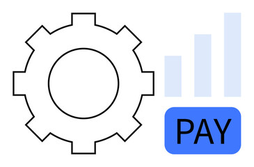 Payment processing concept. Gear mechanisms in payment systems. Bar chart highlighting financial growth. Payment processing for fintech, business strategies, e-commerce, financial tools