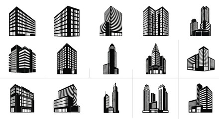 Urban architecture collection silhouettes modern building designs
