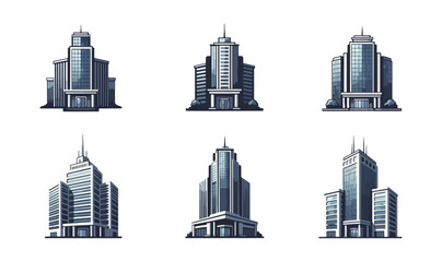 Urban buildings skyscrapers set isolated vector illustration