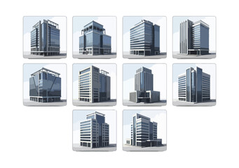 Modern office buildings collection for architecture and design projects
