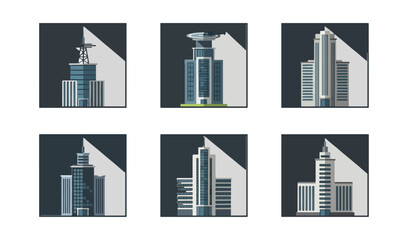 Modern urban cityscape buildings set design