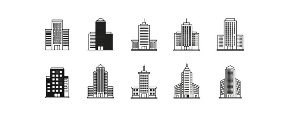 Vector illustrations of urban skyscrapers buildings collection