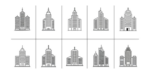 Skyscrapers and buildings set silhouette design against a dark background