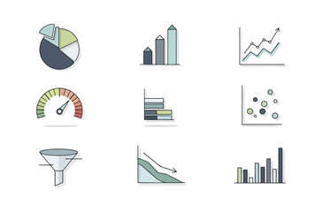 Business and finance icons charts and graphs on black
