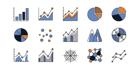 Data visualization icons on black background