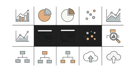 Data visualization icons charts graphs and diagrams for analytics