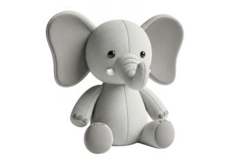 Cute knitted elephant toy isolated on transparent background for children's books, stickers, and playful branding