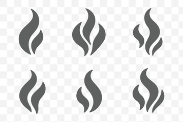 Steam Smoke flat icon set. Aroma smell symbol. Vector