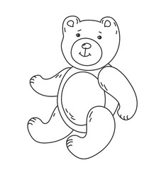 Cute teddy bear toy line art drawing sketch icon for child book decoration, baby room decor, kids activity, print. Vector png illustration