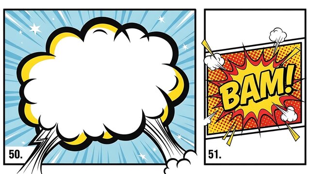 Pop Art Comic Book Panels Empty Speech Bubble and Explosive bam Sound Effect