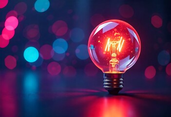 Glowing light bulb illuminates abstract network lines, symbolizing creativity, innovation, ideas, technology, inspiration, futuristic design, brainstorming, intelligence, energy, progress, modern.