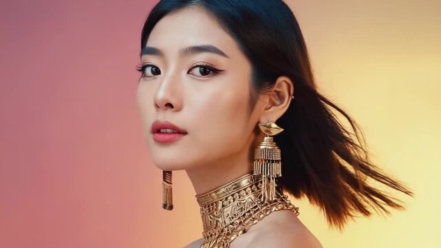 fashion model with luxury earing and neckless.ai 