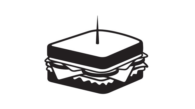 Black and white sandwich illustration simple vector graphic for menu design isolated on white background