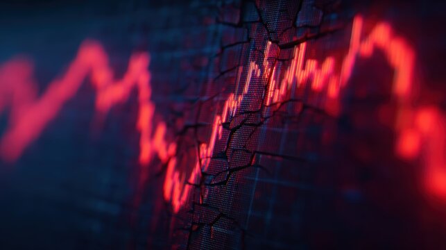 A close-up of a digital graph displaying fluctuating red lines against a dark background, suggesting market trends or data analysis.