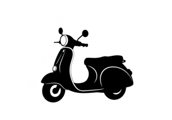 White outline classic scooter isolated on transparent background for transport and travel design