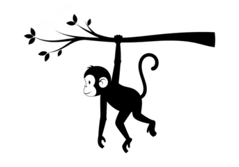 Cute monkey hanging on a branch isolated on transparent background for kids design, stickers, and jungle themes