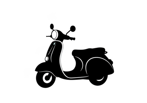 White outline classic scooter isolated on transparent background for transport and travel design