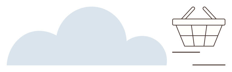 Cloud and shopping basket graphic symbolizes e-commerce, cloud storage, digital marketplace, and online retail operations. Ideal for technology, data, shopping, e-commerce, storage networking