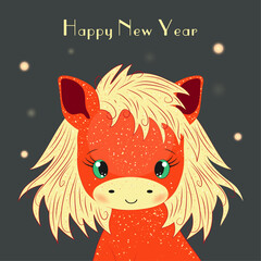 Cute Christmas horse. The new year is 2026. The year of the horse. Chinese New Year. Vector illustration