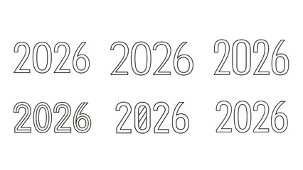 Collection of Simple Black and White 2026 Year Outline Designs on White Background