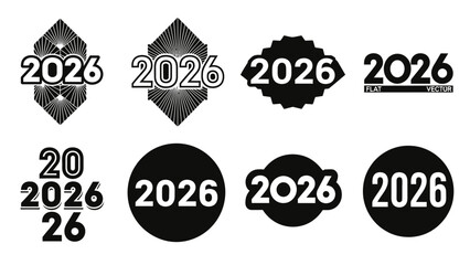 Obraz premium Collection of vector graphic designs showcasing creative interpretations for the year 2026 in bold