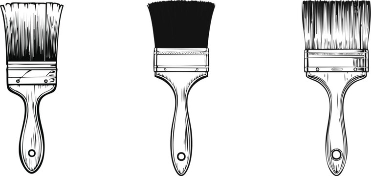 Minimal black bristle paintbrush outline representing artistic creativity craftsmanship painting tools and simple clean professional design