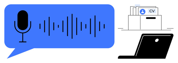 Voice recognition concept. Voice recognition streamlining recruitment by integrating audio input with candidate files. Voice recognition enhances hiring processes. For AI, HR, technology, innovation