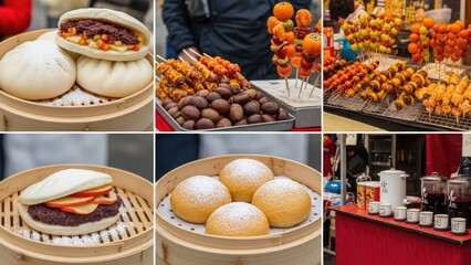 Vibrant Asian Street Food Delights: A Culinary Collage
