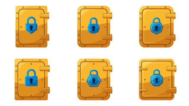 Illustration of Cartoon Style Safe Doors with Various Lock Designs for Game Assets