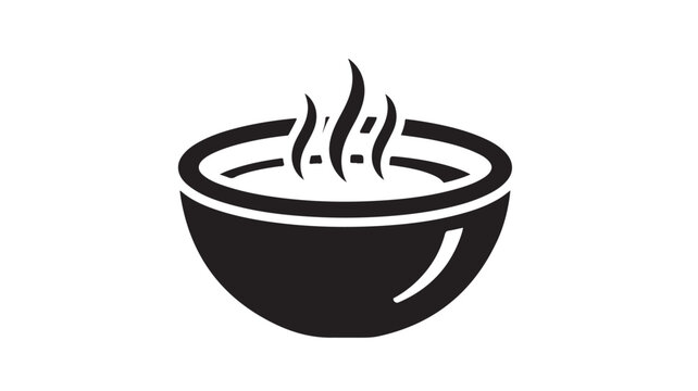 Bowl of hot soup icon simple black glyph vector illustration isolated on white background for menu or cooking app