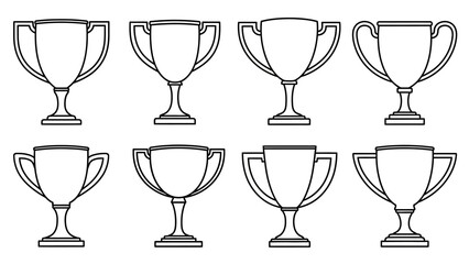 Set of simple vector outline drawings of various trophy cup award designs