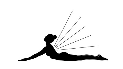 Silhouette of woman practicing yoga with abstract energy radiating from back wellness