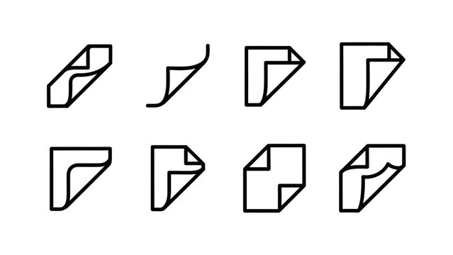 Set of outline icons featuring page corner peel designs for website and application elements