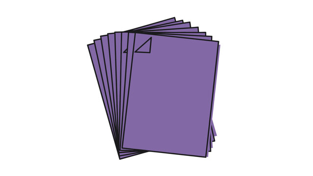 Stack of violet papers with black outline conveys organization and structure
